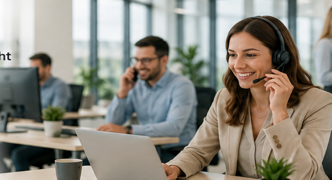 Modernes Büro mit Mitarbeitern bei der Business-Telefonie